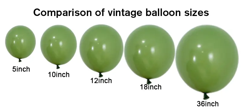 Retro latex balloon size comparison from 5 to 36 inches